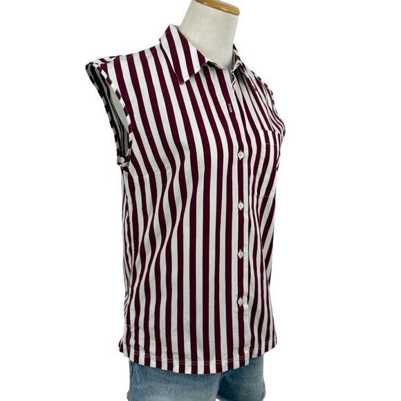 Lafayette 148 Women's 8 Top Sleeveless Button-Up Shirt Vertical Stripe Pocket - Picture 2 of 11